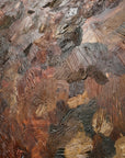 details of a textured sculptural artwork terracotta rust earth toned embroidered with leather 
